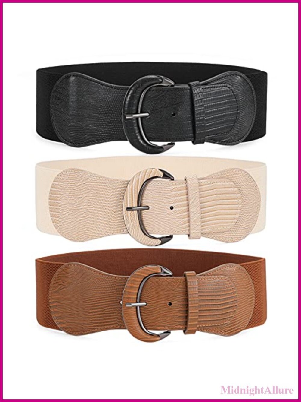 Wide Elastic Waist Belt Faux Leather Hook Buckle Stretchy Waistband Set
